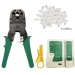 Testeur r�seau / t�l�phonique + pince � sertir rj11 / rj12 / rj22 / rj45 + 100 connecteurs rj45 cat6, ...