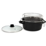 The kitchenette - friteuse - menastyl - 3645580 - acier �maill� - noir - 26 cm - avec couvercle et panier ...