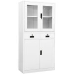 Armoire de bureau blanc 90x40x180 cm acier et verre tremp - meuble de bureau - armoire de rangement ...