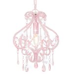 Plafonnier avec perles rose rond e14 - luminaire suspendu - lampadaire - plafond rose - luminaire moderne ...