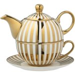 Th�i�re �go�ste lign�e dor� et blanc en porcelaine