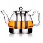 Th�i�re en verre pour plaque � induction, th�i�re en verre transparent � motif floral - 800 ml
