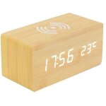 Thermom�tre num�rique r�veil r�veil num�rique bois r�veil � bois led digital avec chargeur sans fil, ...