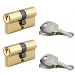 Lot de 2 cylindres de serrure double entr�e std, 30x30mm, s'entrouvrant, laiton, 3 cl�s / cylindre - ...