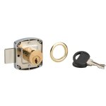 Serrure de meuble en applique pour porte d'ameublement, axe 20mm, 40x40mm, nickel, 2 cls - thirard