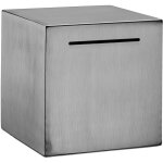Tirelire, acier inoxydable, pour billets et pi�ces, pour adultes, h x l x p : 15 x 15 x 15 cm, argent�e ...
