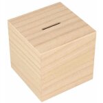 Tirelire carr�e en bois - 8, 7 x 8, 7 cm