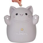Tirelire kawaii en r�sine gris 15x13x11 cm, grande capacit�, bouchon bas rotatif, d�co enfant