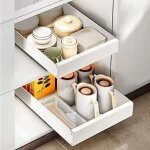 Tiroir coulissant - bac et panier coulissant pour placard de cuisine, tiroir telescopique blanc sans ...