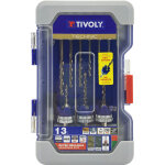 Tivoly - coffret 13 pices - 3 kits mche & fraise bois mtal hss 2en1 + 6 forets hss + 3 embouts inox ...