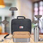 Fan bote  djeuner avec sac de transport tanche inoxydable avec couvercle en bambou 1200 ml + gourde ...