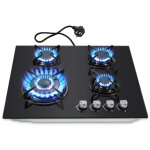 Topstrong - plaque de cuisson gaz 4 feux, avec s�curit� thermocouple 60cm, noir encastrable naturel / ...