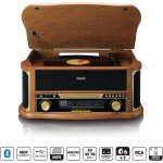 Tourne disque retro en bois avec radio amfm bluetooth encodage usb lecteur cd lecteur cassette et haut ...