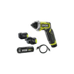 Ryobi - tournevis 4v usb lithium - 1 batterie 2, 0ah - coffret 10 embouts - mandrin dport - renvoi ...