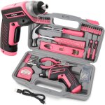 Tournevis �lectrique 3. 6 v rose - tournevis sans fil avec jeu d'outils - bo�te � outils compl�te - marteau, ...