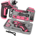Tournevis electrique 4v rose - perceuse visseuse sans fil multifonction avec kit complet d'outils et ...