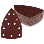 Triangles de papier de verre, 50 pi�ces, 11 trous, 105 x 152 mm, grain 120, pour ponceuses multiples, ...