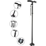 Canne de marche pliable et rglable pour personnes ges avec lumire led, quatre pieds multifonctionnels ...