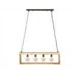 Suspension style industriel caisse rectangulaire en bois olius - bois et m�tal - 4 lampes - h. 31 x l. ...