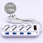 Multiprise v - tac 4x10 / 16a 2p + t bipasso / schuko 4 interrupteurs 3500w 1, 5m