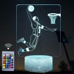 Veilleuse 3d joueur de basket - ball veilleuses, lampe d�cor led illusion avec t�l�commande et bouton ...
