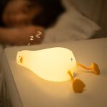 Veilleuse en forme de canard couch� prot�geant les yeux - trois niveaux de luminosit� r�glables - silicone ...