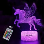 Veilleuse licorne 3d pour enfants, fille lampe led usb veilleuse illusion, 16 couleurs changeantes avec ...
