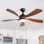 Ventilateur de plafond, 132 cm, 32w, avec led lumire, rglable en hauteur, 6 vitesses, minuterie, moteur ...