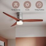 Ventilateur de plafond 52' avec clairage et tlcommande 3 led rglables bois nickel bross, couleur ...