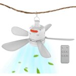 Ventilateur de plafond pour camping, tonnelle, t�l�commande, batterie longue dur�e et rechargeable usb, ...