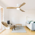 Ventilateur de plafond d�coratif de 132cm avec t�l�commande � 6 vitesses, 3 pales en bois massif, moteur ...