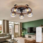 Ventilateur de plafond avec tlcommande plafonnier ventilateur en bois lampe ventilateur rtro verre ...