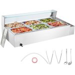 Vevor chauffe - plat buffet a 6 bacs de 7, 6 l, bain - marie electrique 1500 w, buffet chauffant en inox, ...