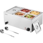 Vevor chauffe - plats professionnel , table a vapeur electrique 5 bacs, 1 200 w, professionnel, en acier ...