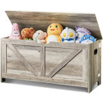 Vevor coffre a jouets en bois pour enfants, lot de rangement tout - petits, couvercle rabattable, charniere ...