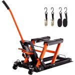 Mophorn - hydraulic motorcycle lift jack 0. 7 ton atv scissor lift table portable with 4 wheels - foot ...