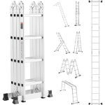 Vevor echelle pliante polyvalente 7 en 1 escabeau telescopique reglable avec barre equilibre, hauteur ...