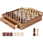 Vevor jeu deechecs en bois, 380 mm, jeu deechecs et de dames 2 en 1, echiquier avec tiroir de rangement, ...