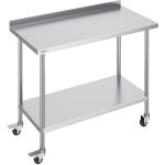 Vevor ? table de travail en acier inoxydable 121, 9x61x100, 6 cm ? �paisseur 0, 8 mm ? 4 roulettes pivotantes ...