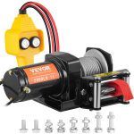 Vevor treuil electrique 12 v 2000 lb 907 kg avec telecommande filaire 1, 8 m treuil a cable en acier ...