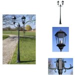 Lampadaire de jardin 2 bras 230 cm vert fonc / noir aluminium - lampe de jardin - lampadaire extrieur ...