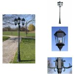 Lampadaire de jardin 3 bras 230 cm vert fonc / noir aluminium - lampe de jardin - lampadaire extrieur ...