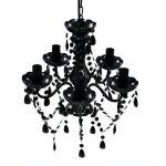 Vidaxl ? lustre en cristal noir 5 ampoules e14 ? dimensions 38x45 cm ? compatible ampoules led ? installation ...