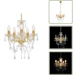 Vidaxl - lustre avec perles de cristal dor� rond 5 x e14 - lustres dor�s - lustres modernes - luminaires ...