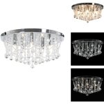 Vidaxl - plafonnier avec perles de cristal argent� rond 4 ampoules g9 - luminaire suspendu - plafonnier ...