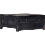 Vidaxl ? table basse en bois de manguier massif noir 65x65x30 cm ? 5 tiroirs ? surface stable pour appareils ...
