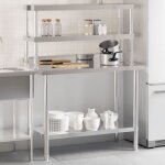 Vidaxl - table de travail de cuisine avec tagre 110x55x150 cm inox