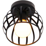 Vintage plafonnier industrielle design forme cage 20cm noir, lampe de plafond en m�tal fer luminaire ...