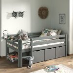 Vipack - lit mi - hauteur chelle + 3 tiroirs + tagre 90x200 cm gris - pino