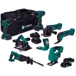 Vonroc - set d'outils plate - forme 20v - perceuse  percussion sans fil, scie sauteuse, multi - outil, ...